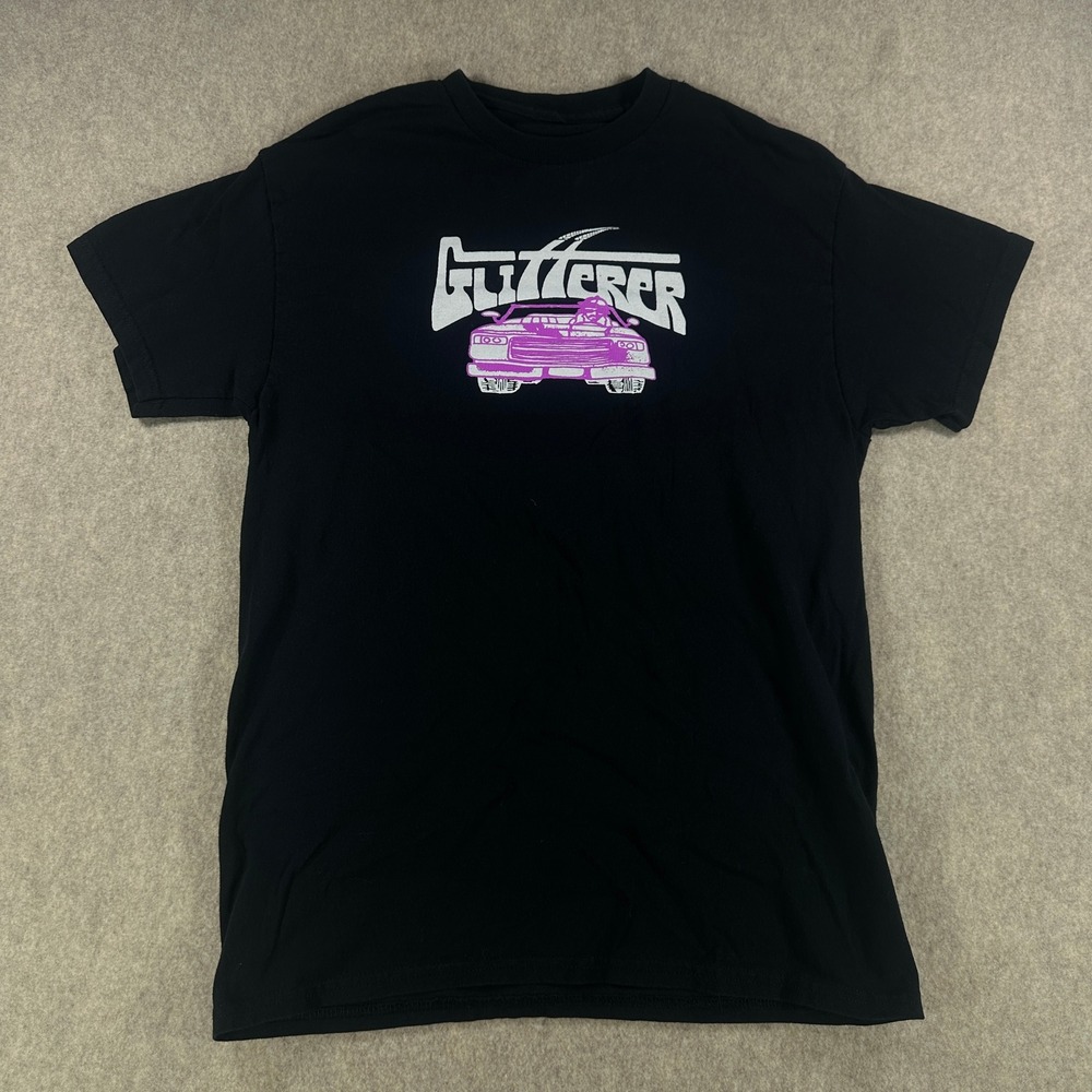 Glitterer Band Mens Punk Post-Hardcore Purple Car Graphic Tee Black Size Medium